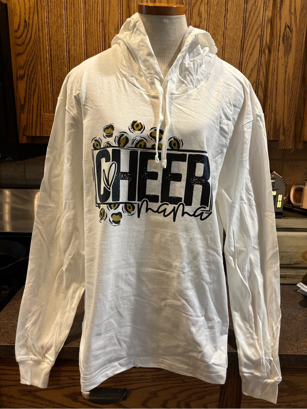American Apparel White Long-Sleeve Hoodie Tee with Black and Yellow Graphic